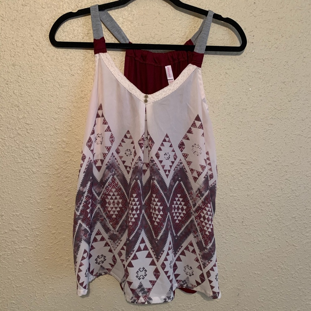Xhiliration Maroon Aztec Print Tank